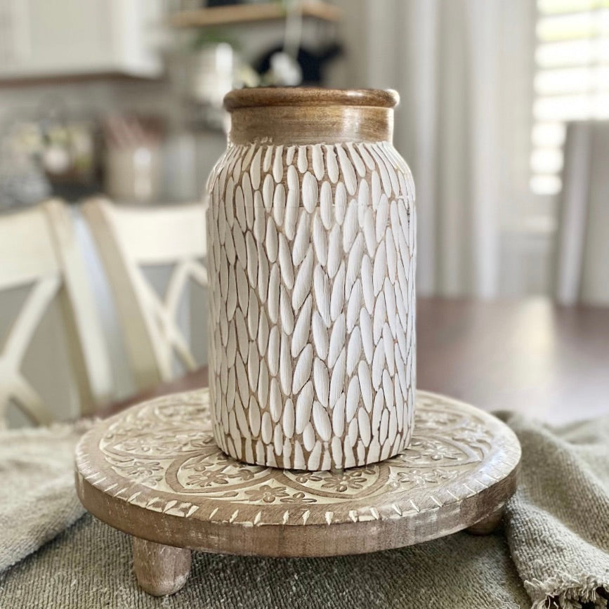 Hand-Carved Wood Vase